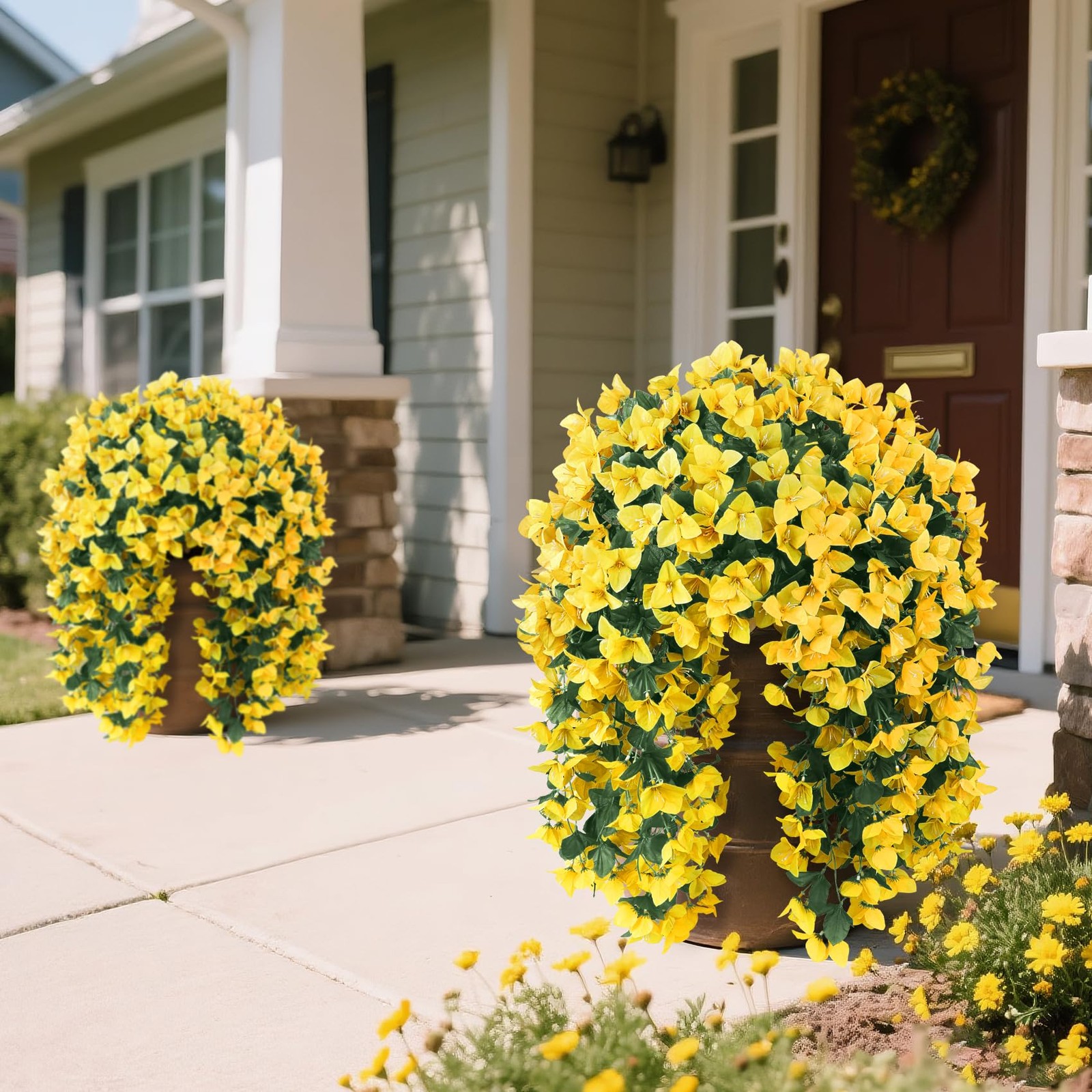3 Pcs Yellow Artificial Hanging Bougainvillea Flowers Silk Long Trailing Vines U