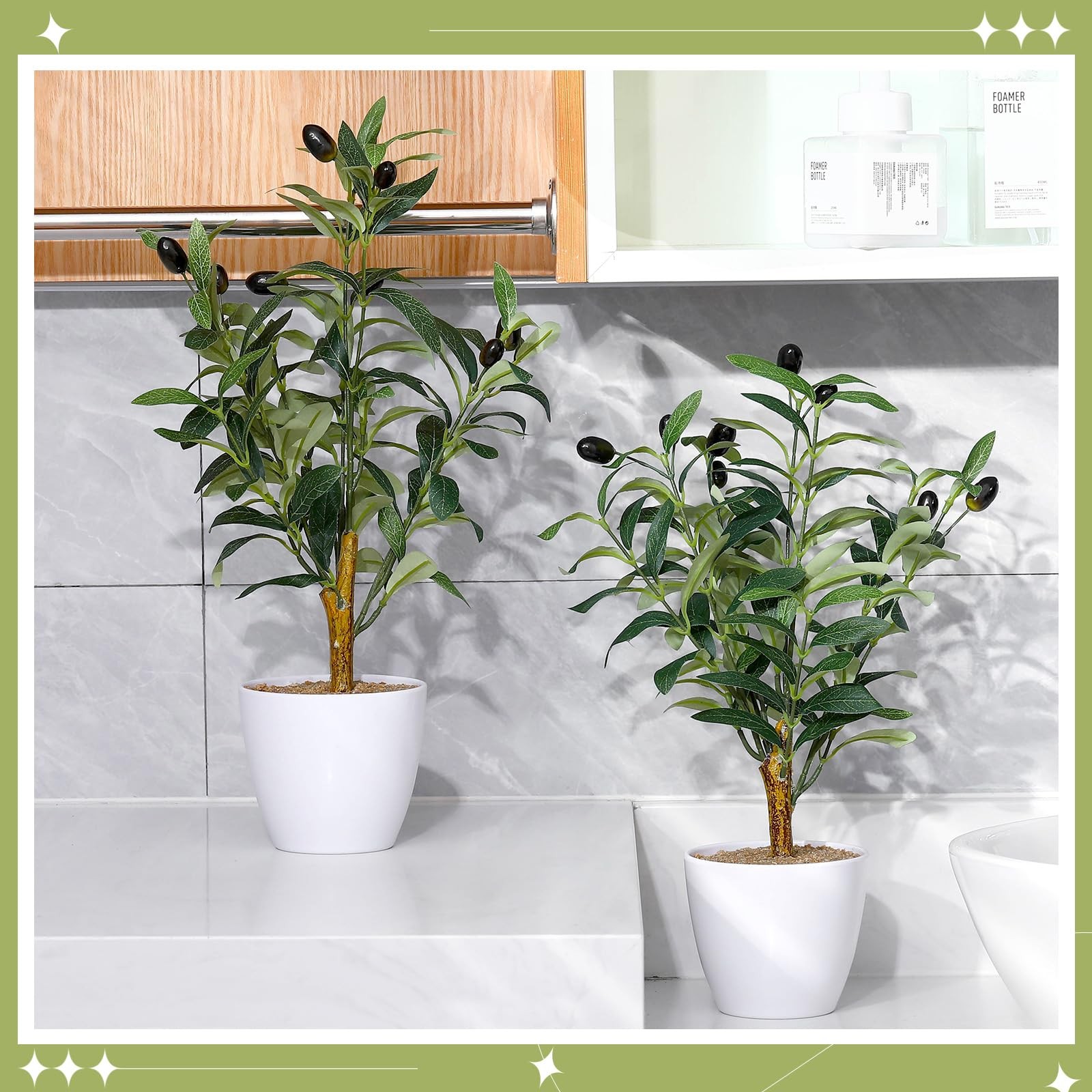 2 PCS 15.8 Inch Small Artificial Olive Tree Faux Plant White Pot 40cm
