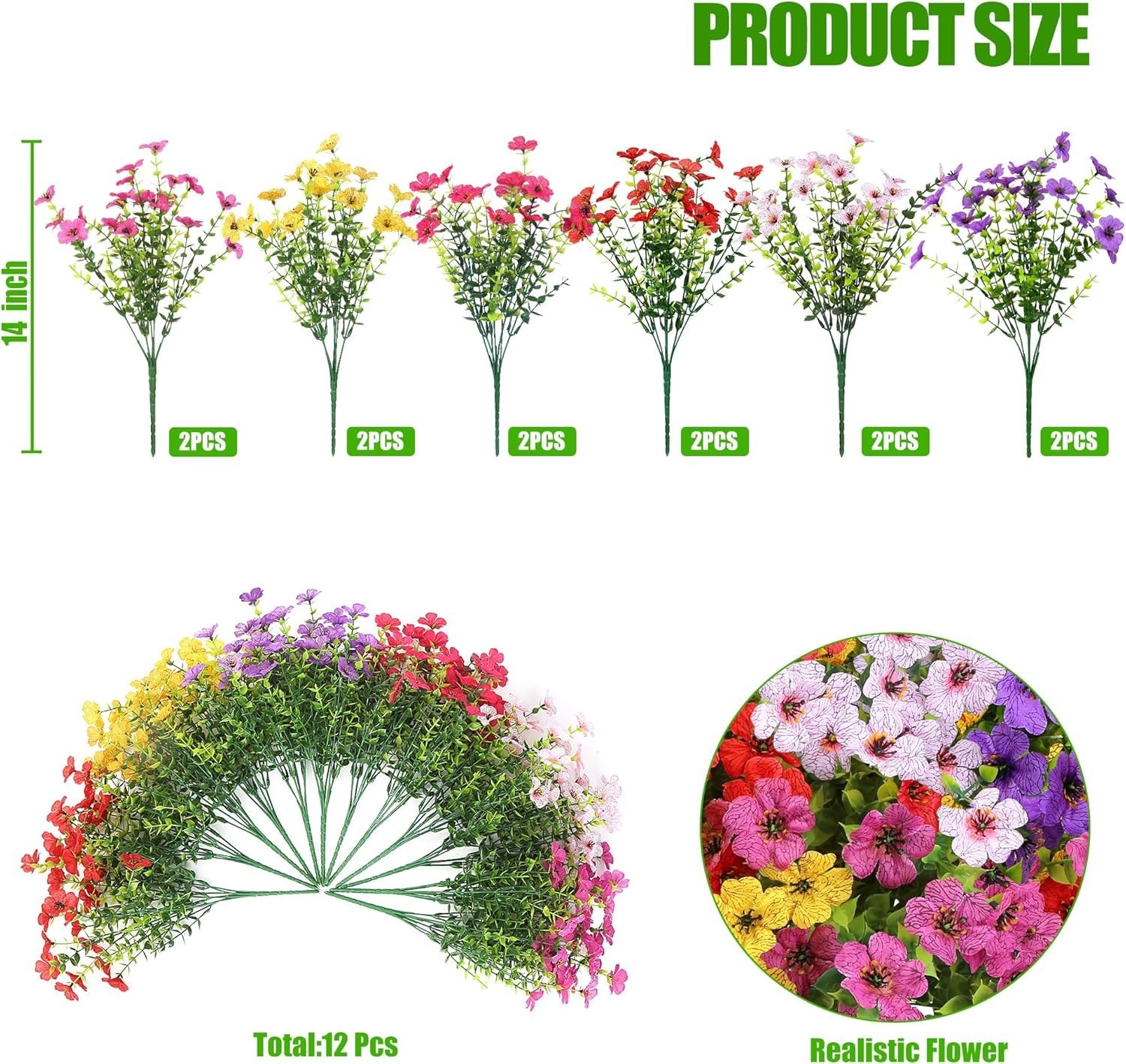 Artificial Flowers for Outdoors 12 Bundles Realistic Faux Plants UV Resistant…