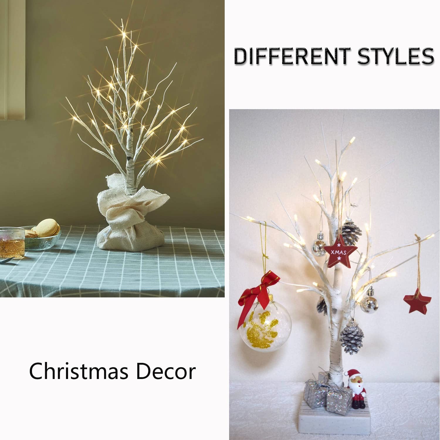 Lighted Birch Tree Timer Battery Operated 18 Inch Tabletop Decor 24 LED