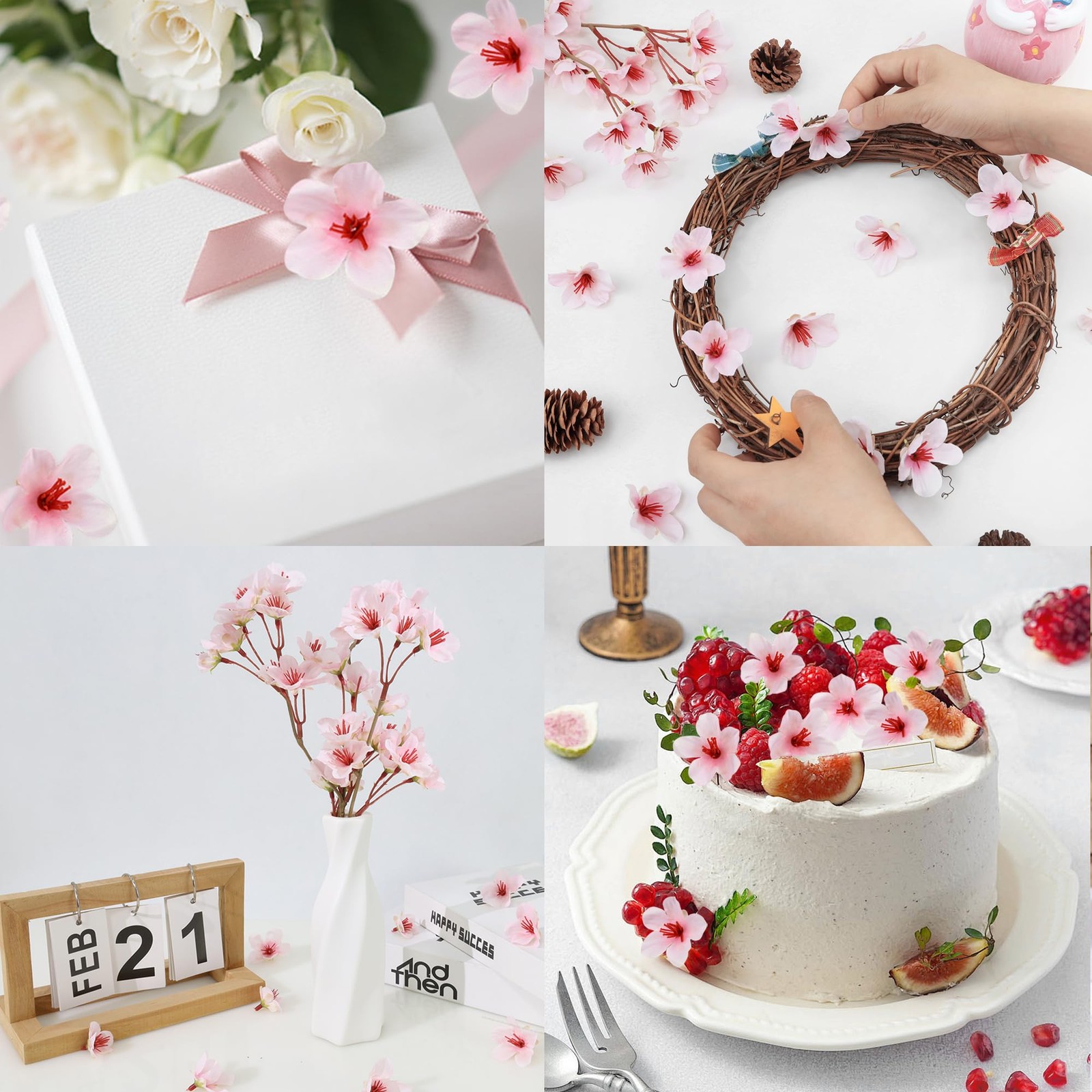 100 PCS Mini Pink Cherry Blossom Heads Artificial Small Fake Flowers 1.6″