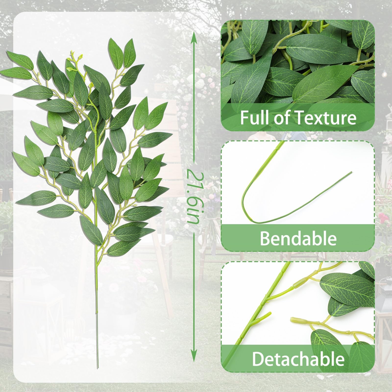 40 Pcs Italian Ruscus Greenery Stems Bulk 21.6” Artificial Faux Silk Greener…