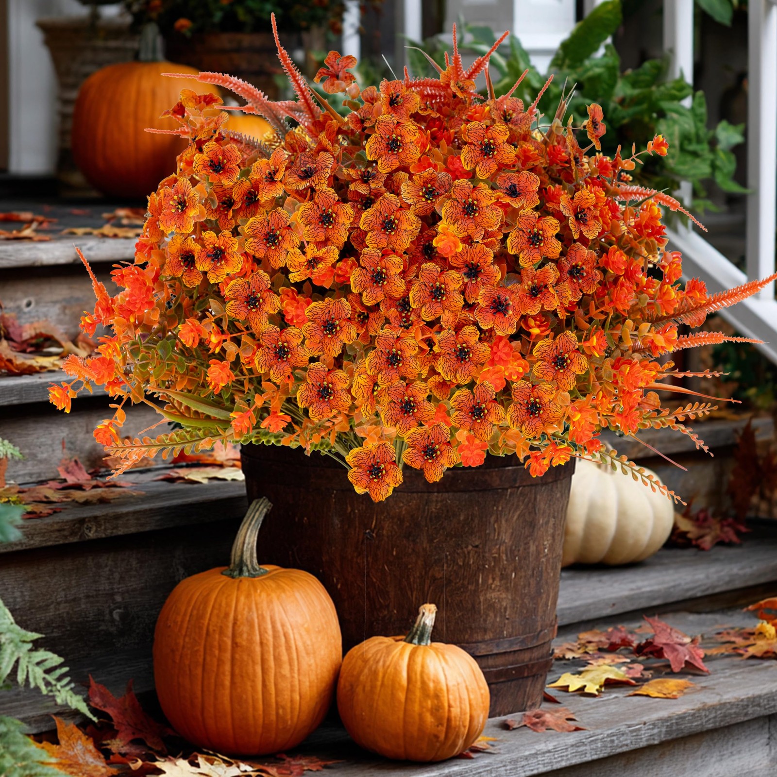 Artificial Fall Flowers for Outdoors Fake Mums – 16 Bundles Faux Fall Decor P…