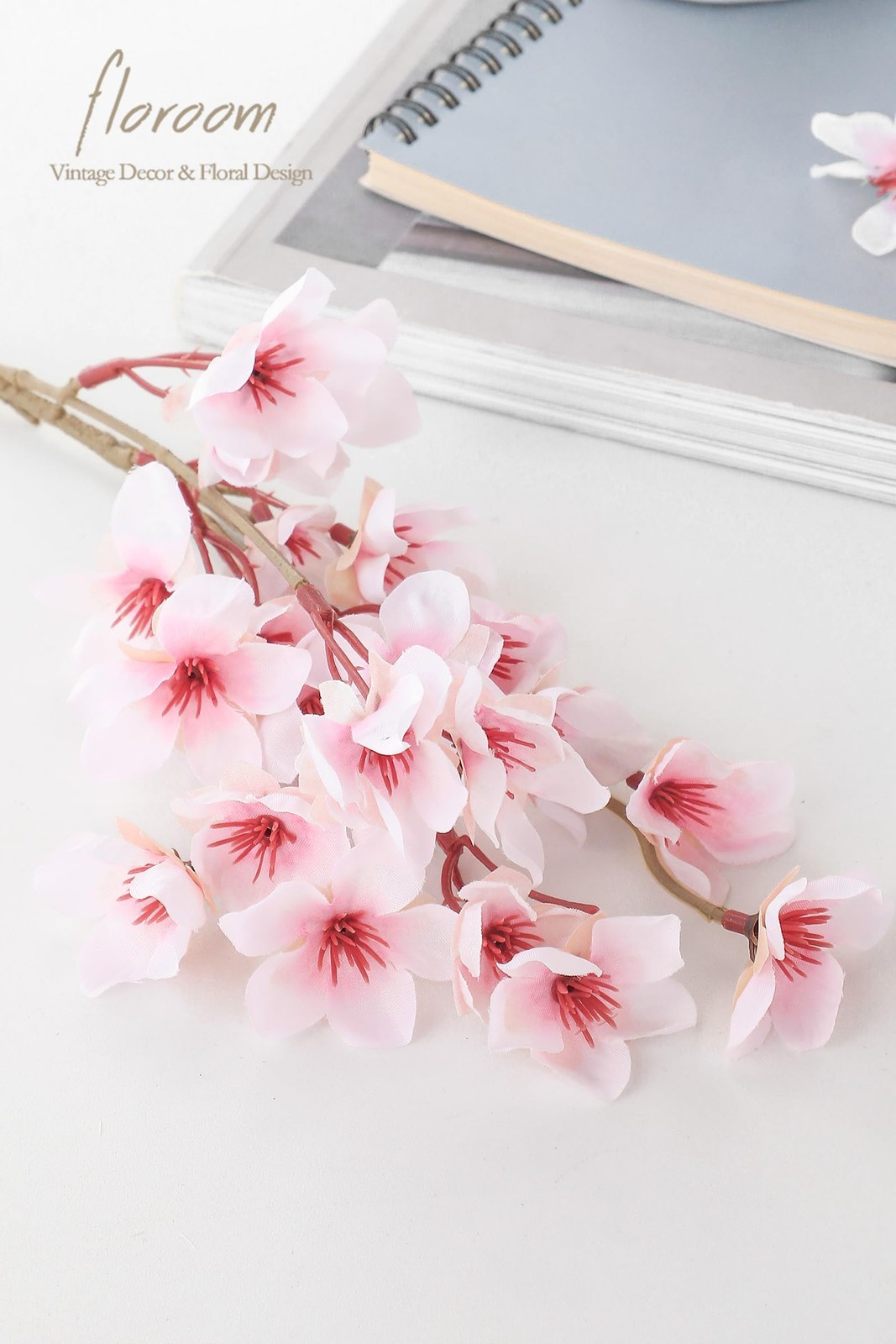 Artificial Cherry Blossom Branches Pink Faux Silk Flowers Bouquets 6 PCS