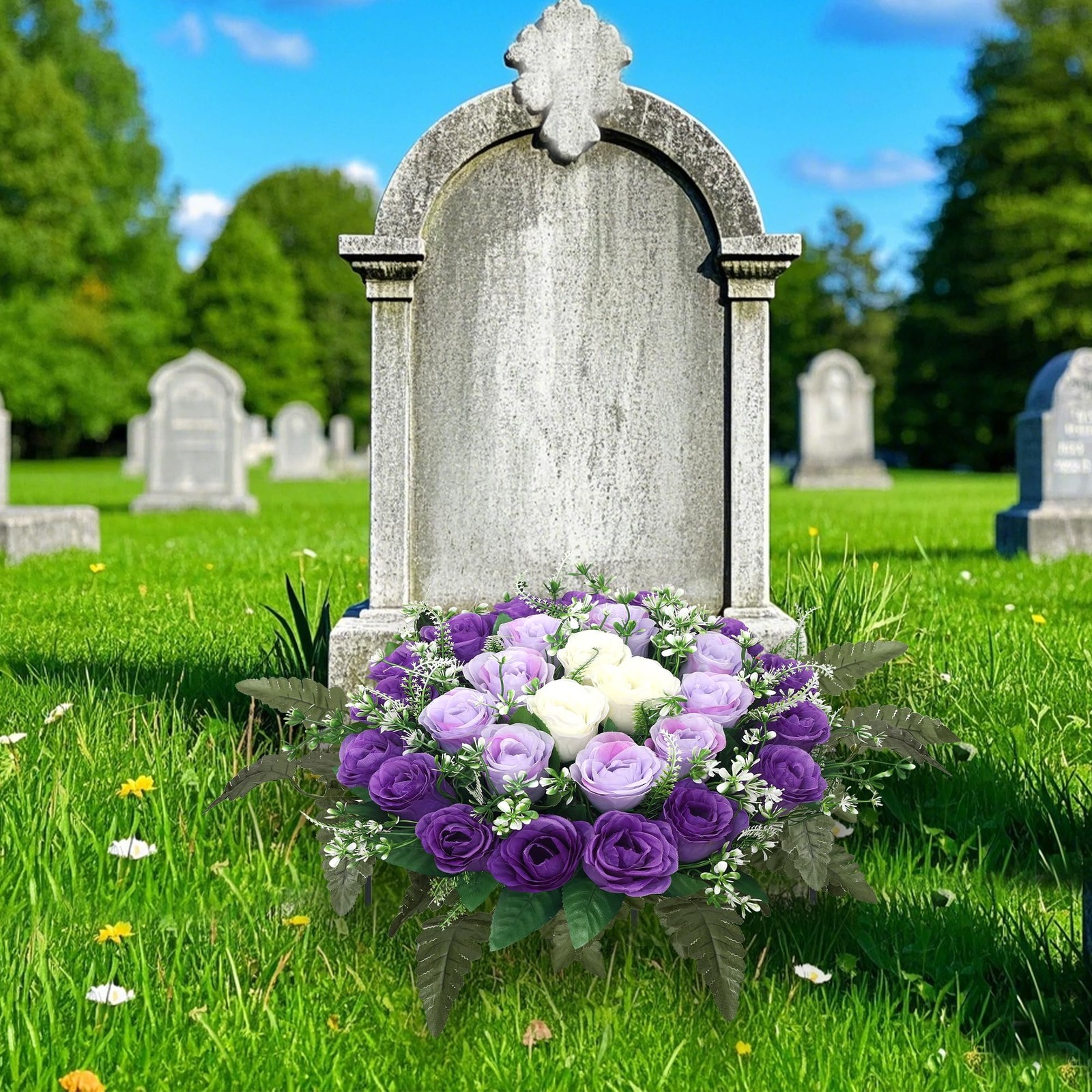 Lodou Artificial Cemetery Flowers,Silk Memorial Cake for Cemetery,Artificial …