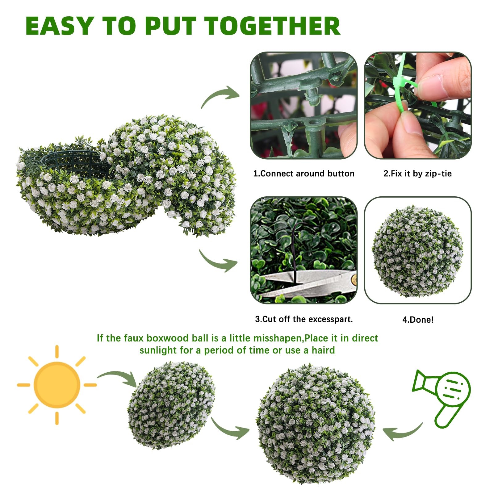 21.6 in Flower Topiary Ball Decorative Balls 2PCS, Artificial Topiary Balls, …