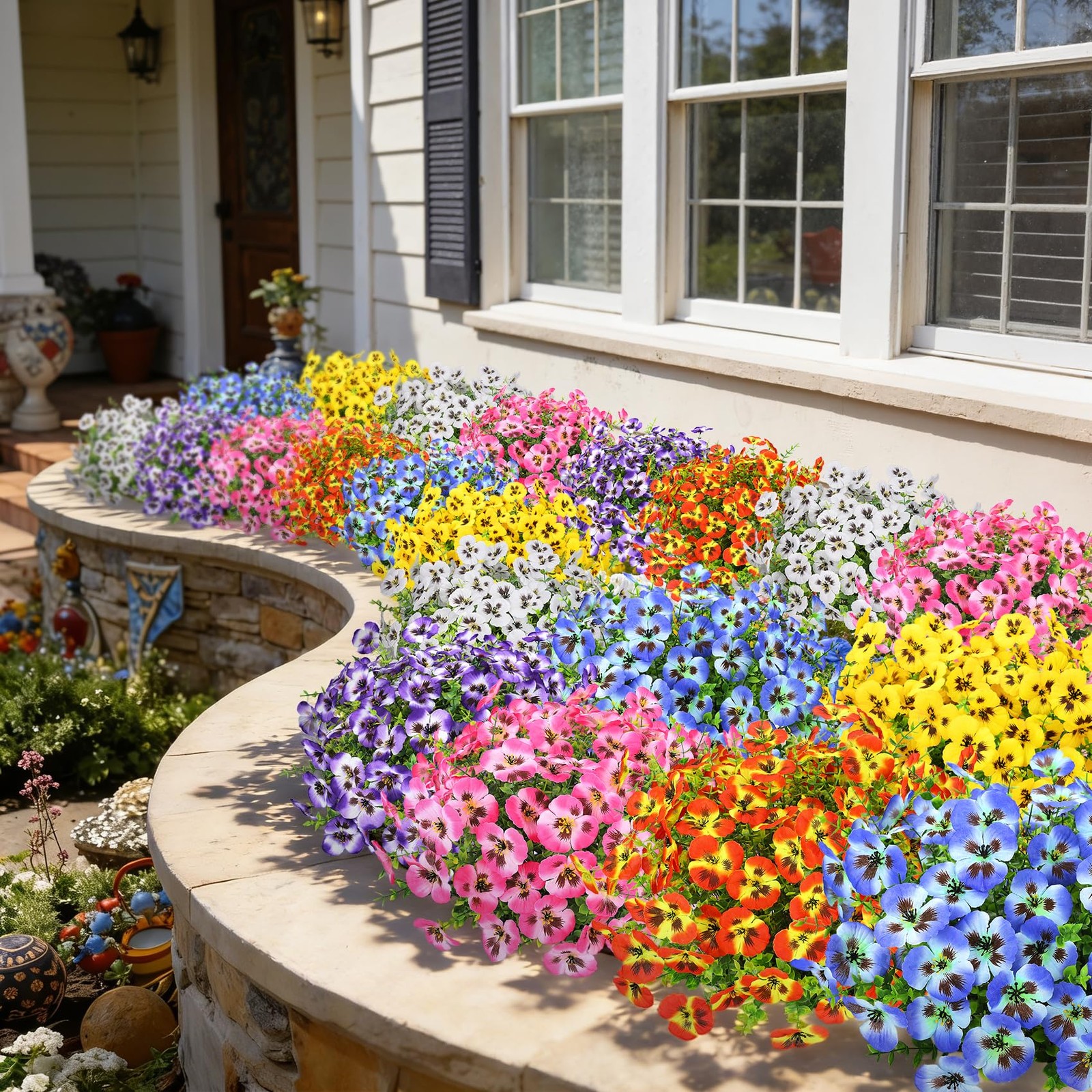 20 Bundles Artificial Pansy Flowers for Outdoors, Fake Silk Flowers