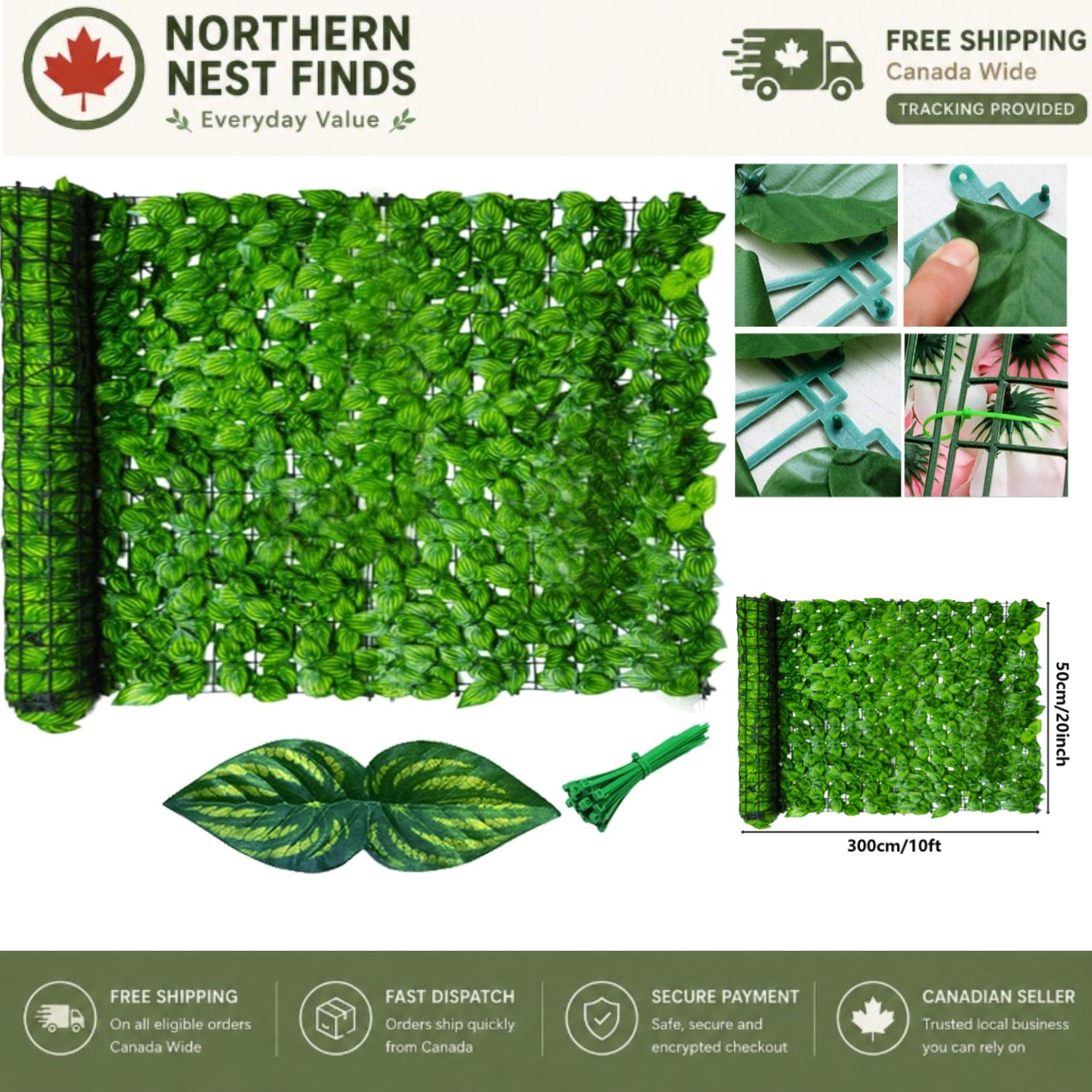 Elegant 9.6″x8″ Artificial Ivy Hedge – UV-Resistant Privacy Barrier for Gardens