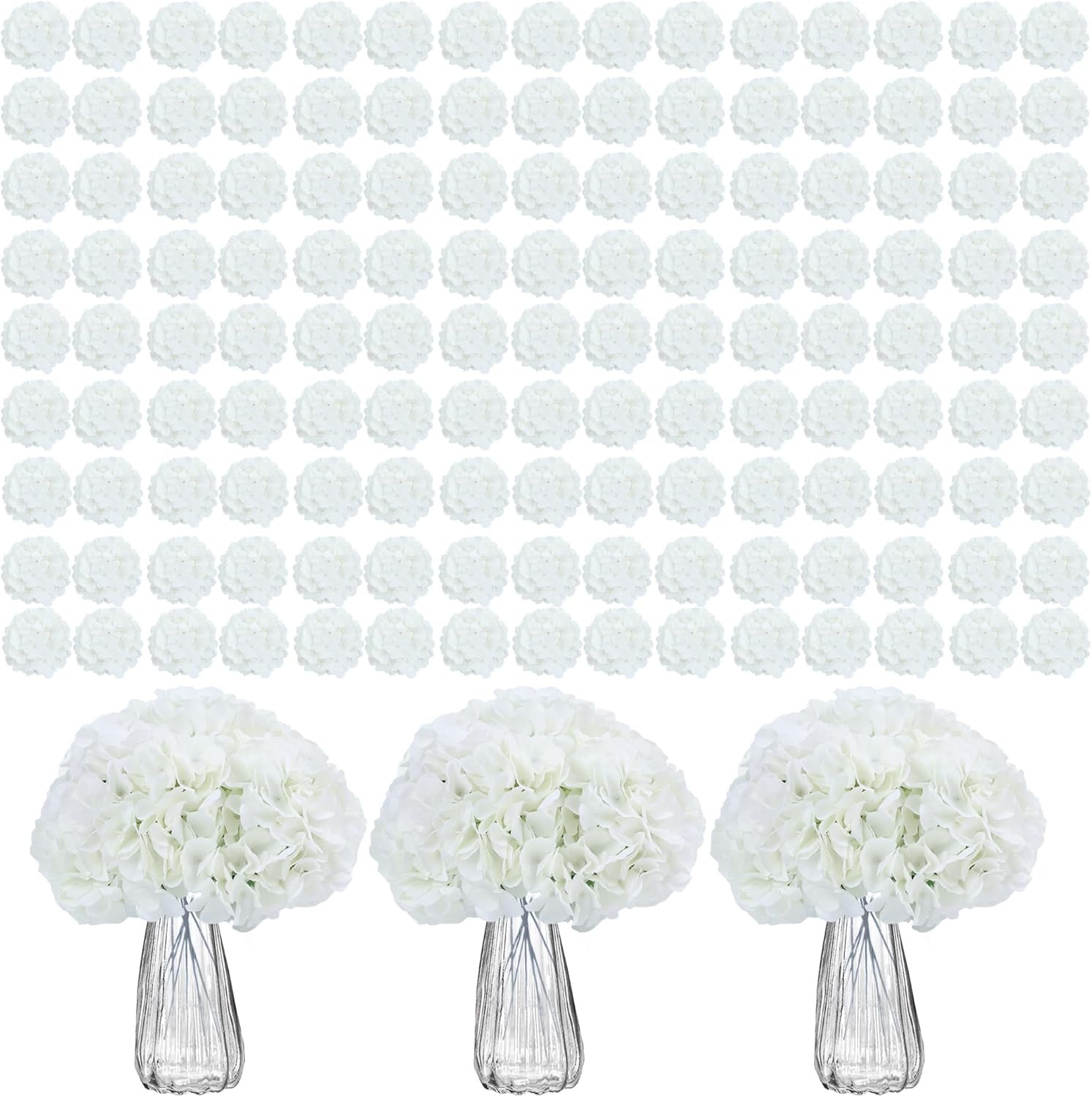 100PCS White Hydrangea Artificial Flowers for Wedding Home Decor Centerpieces