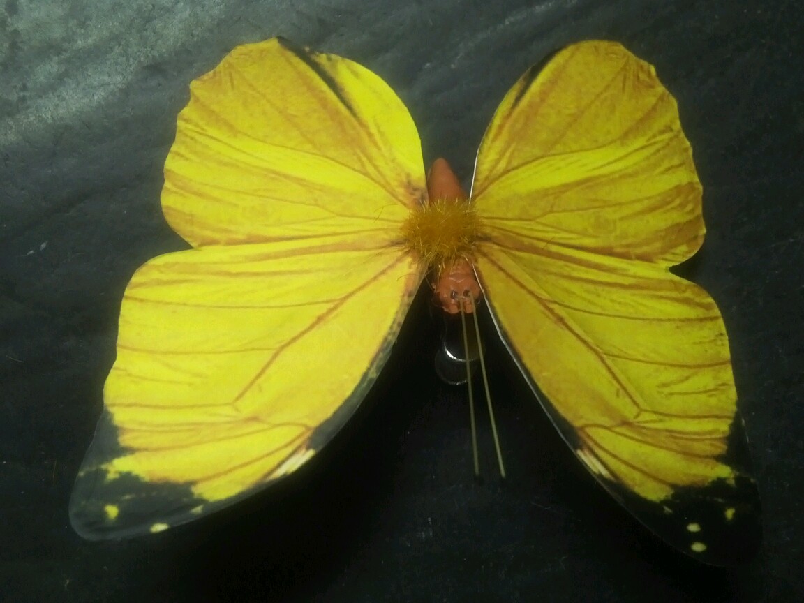 6 BUTTERFLIES 3D PAPER YELLOW REALISTIC CLIP ON DECORATIVE FLORAL HOME DECOR