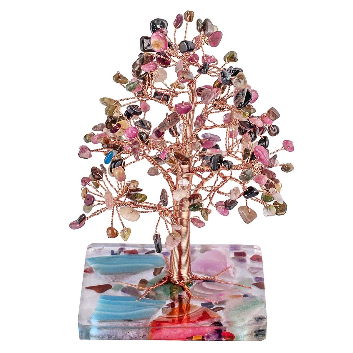 Tourmaline Crystal Tree Tumbled Stones Geode Agate Slice Base 4.76 Inches