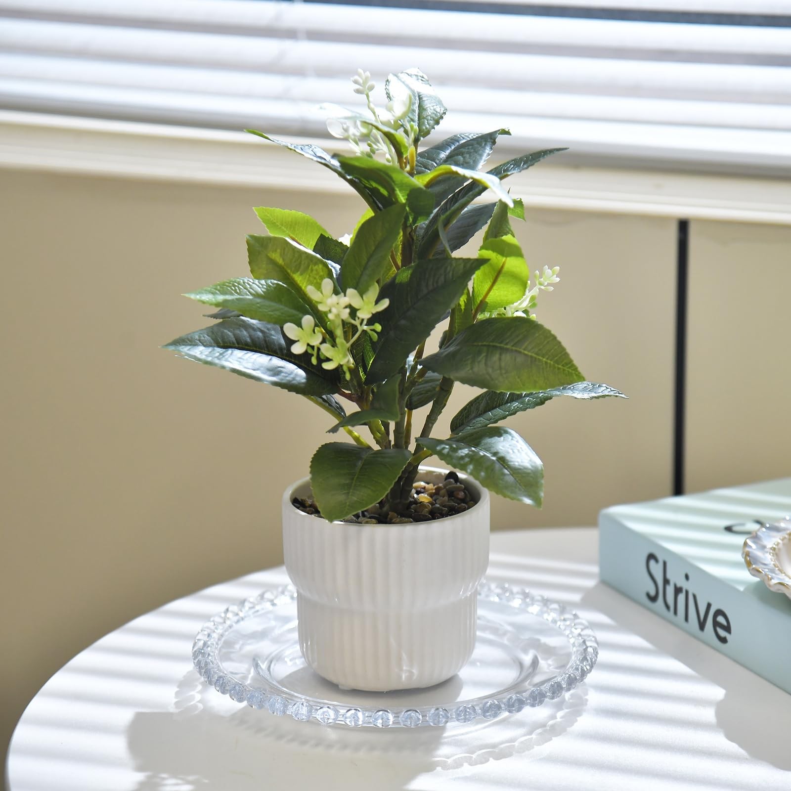 Artificial Potted Plant with White Ceramic Pot Fake Foliage and Flowers for I…