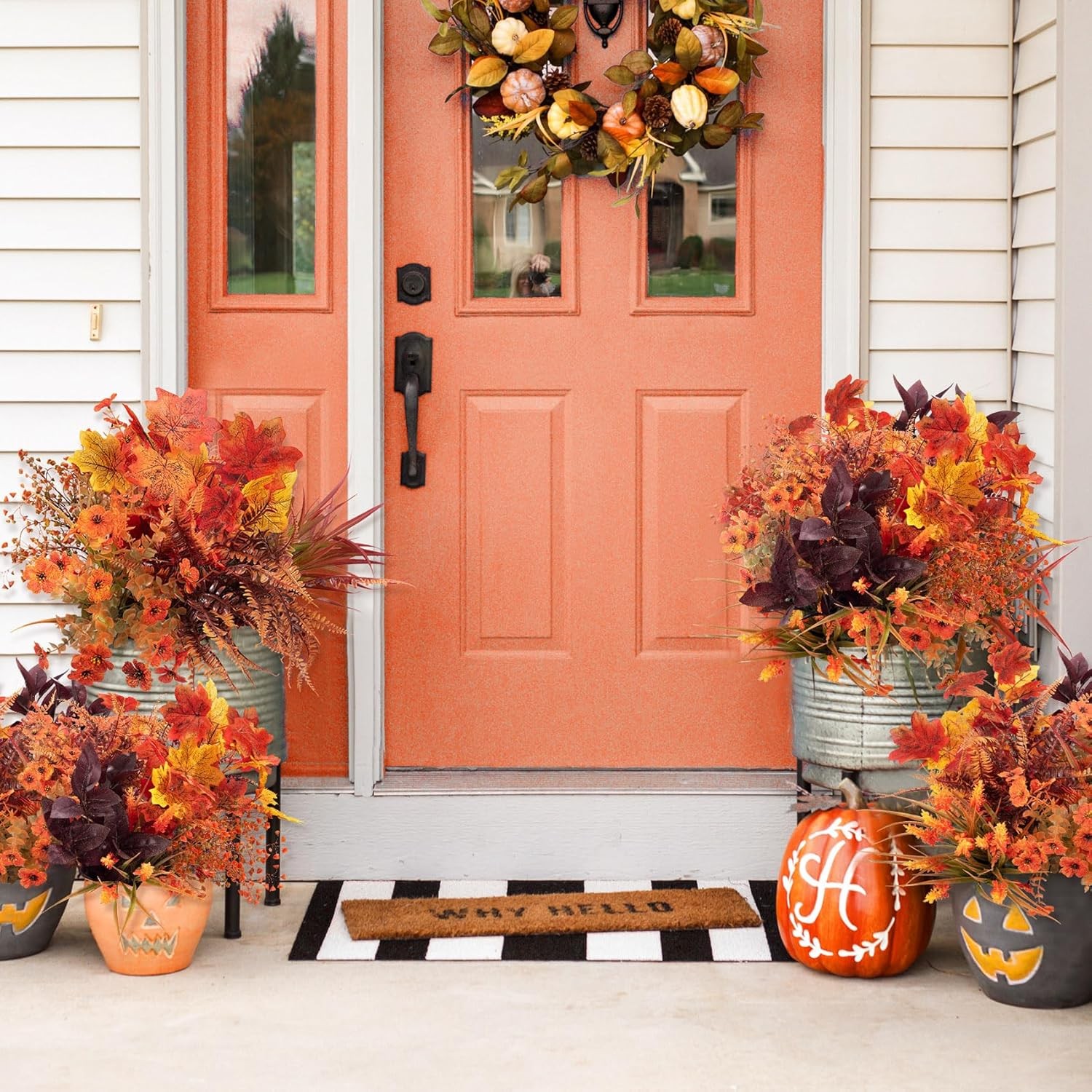 24 Bundles Artificial Fall Flowers Fake Mums Outdoor UV Resistant Autumn Decor