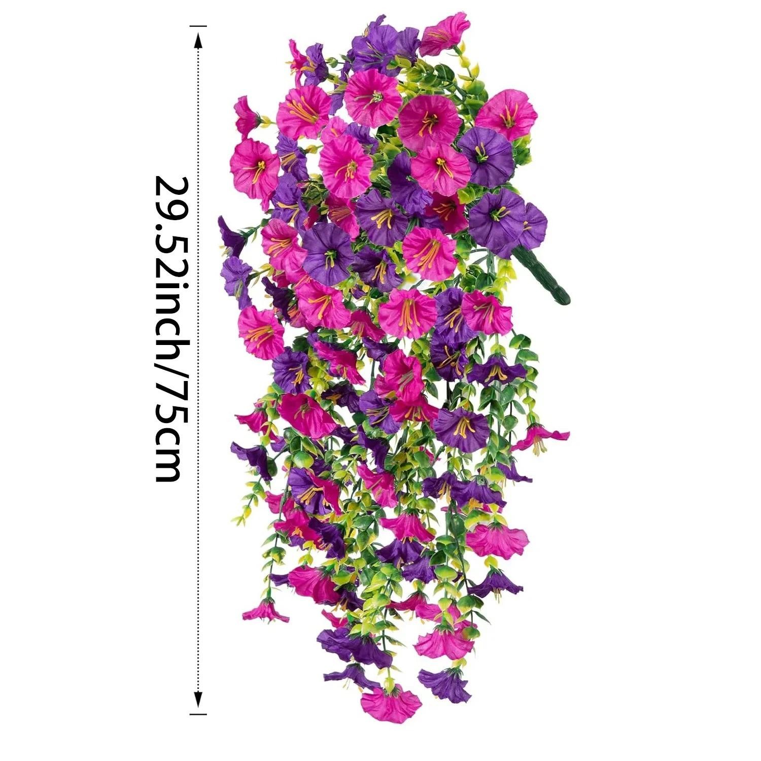 Artificial Hanging Flowers Purple Morning Glory Vines UV Resistant Decor