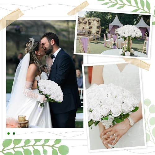 100 Pcs Artificial White Roses Silk Flowers for Wedding Home Decor