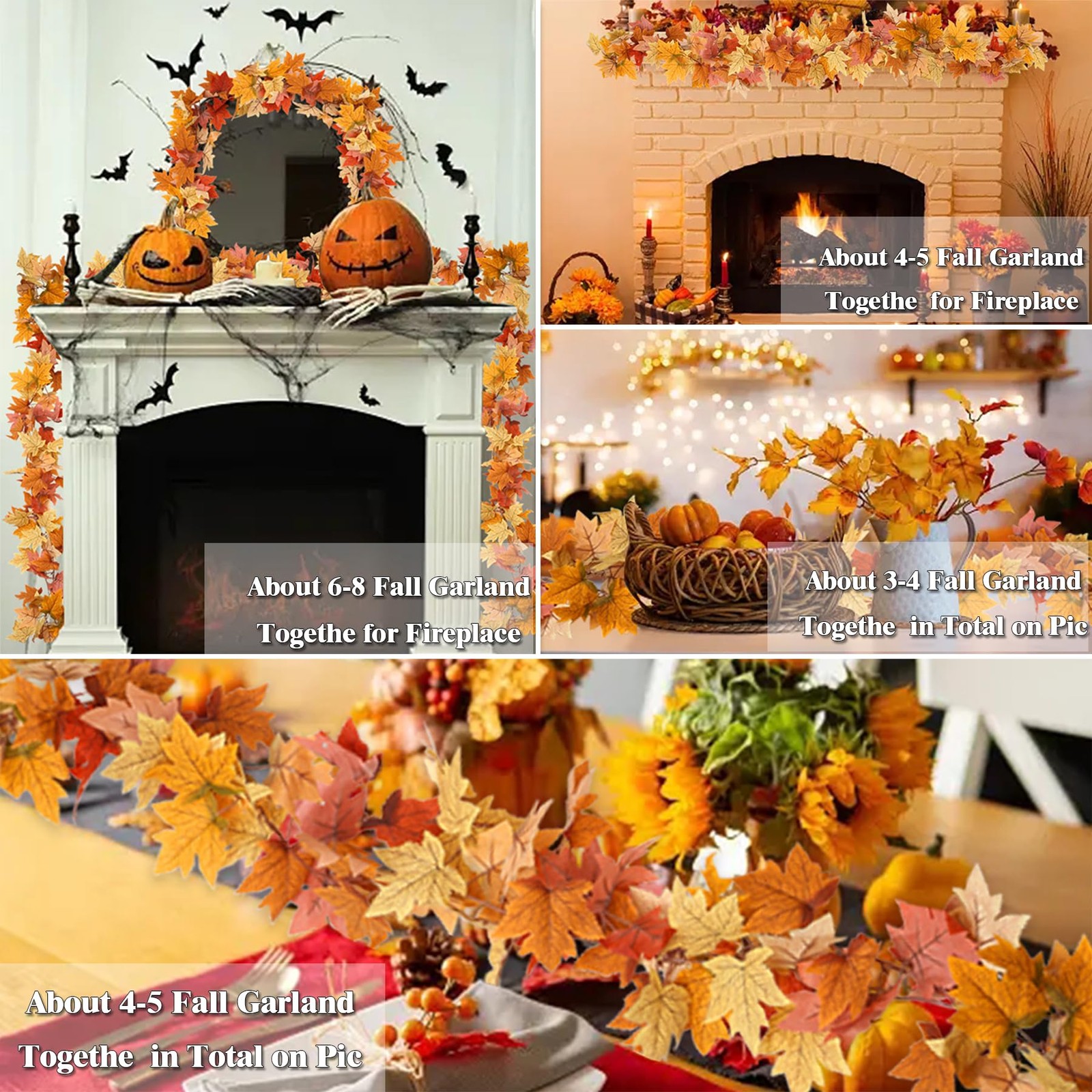 2Pcs 13FT Fall Maple Leaf Garland for Thanksgiving Decor