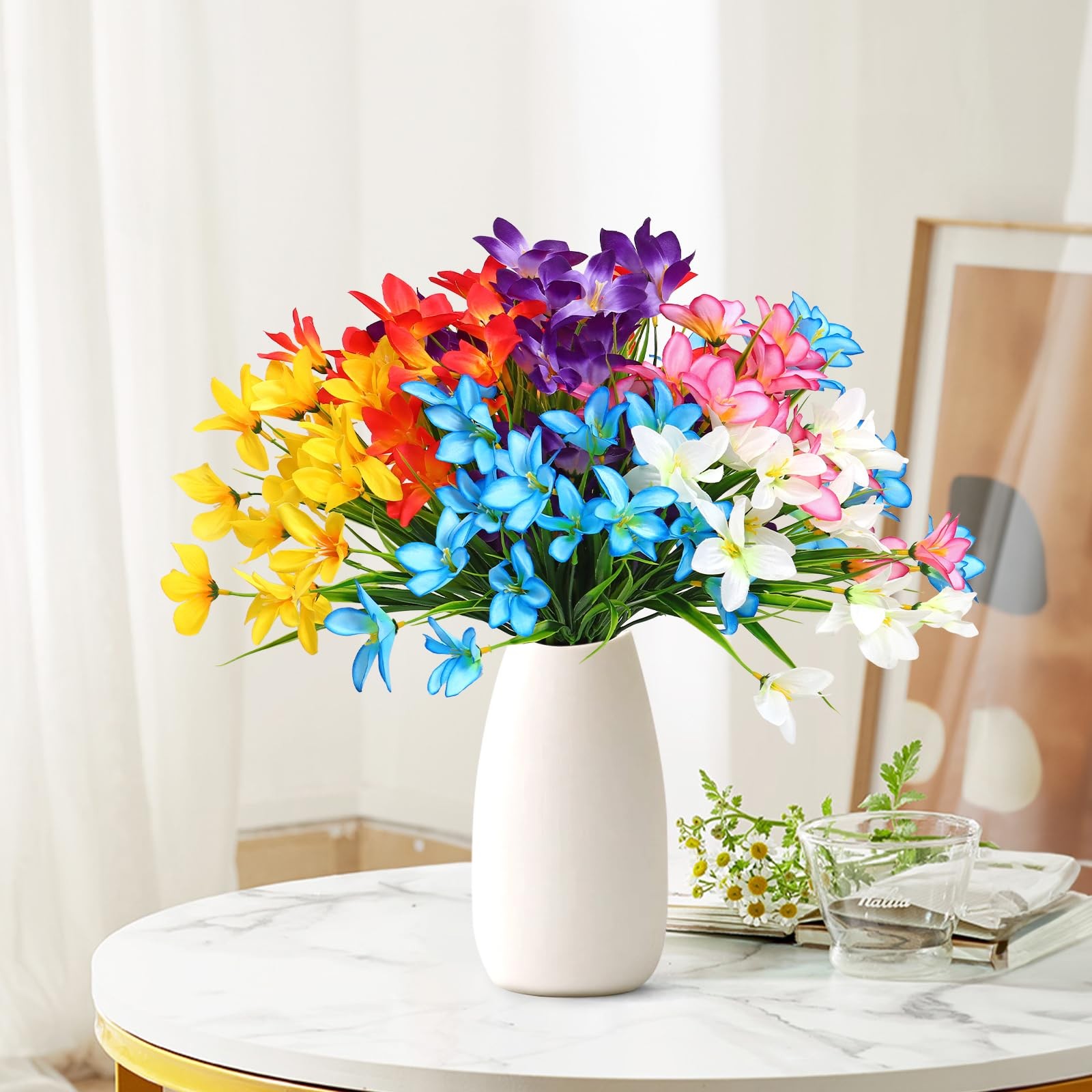 12 Bundles Artificial Flowers for Outdoor Indoor Colorful Plastic Silk Faux F…