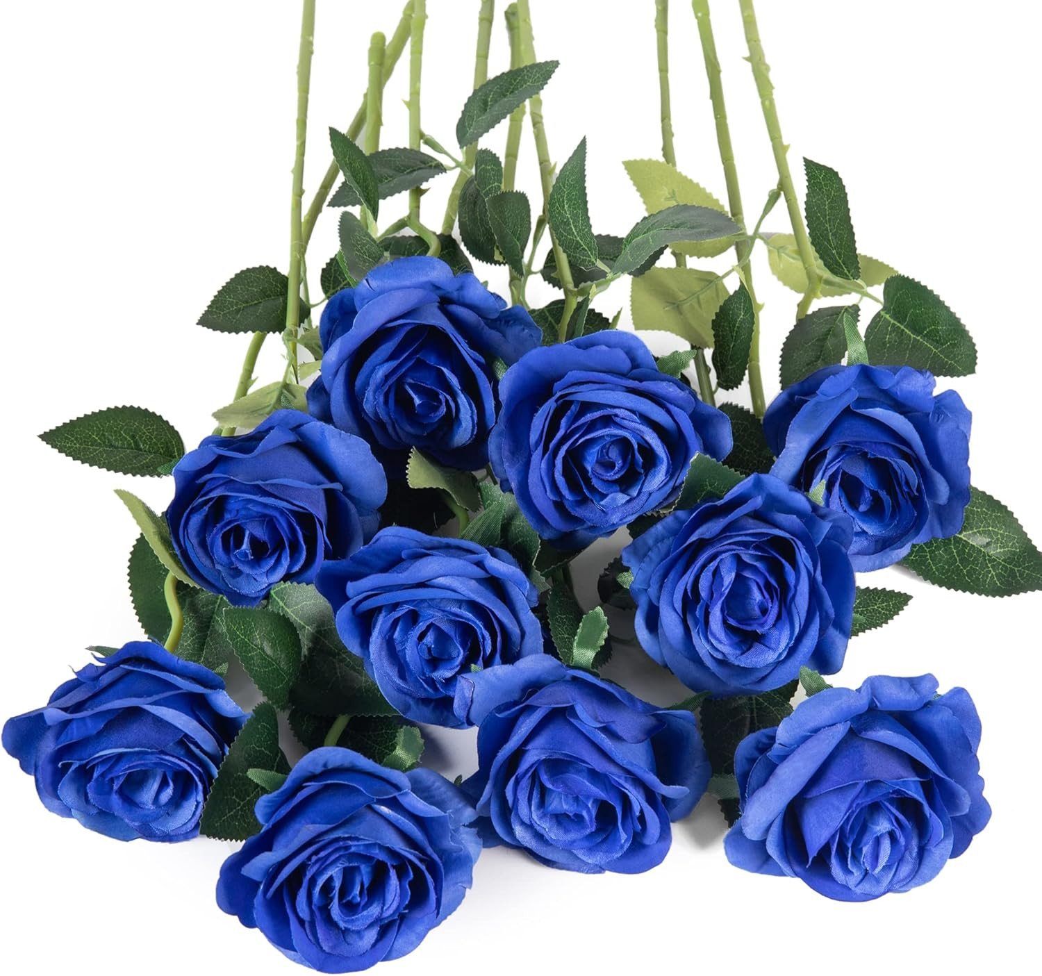 10pcs Royal Blue Artificial Silk Roses Long Stem Flowers for Wedding Decor DIY