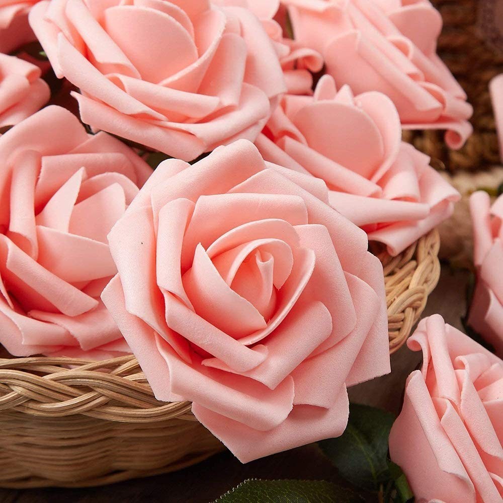 Artificial Rose Flower Heads, 100pcs Peach Roses Artificial Flower Foam Rose …