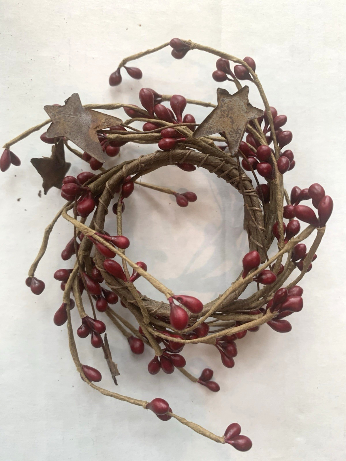 Set of 4 Primitive Pip Berry Rusty Stars Wreath Candle Rings 2″ Americana
