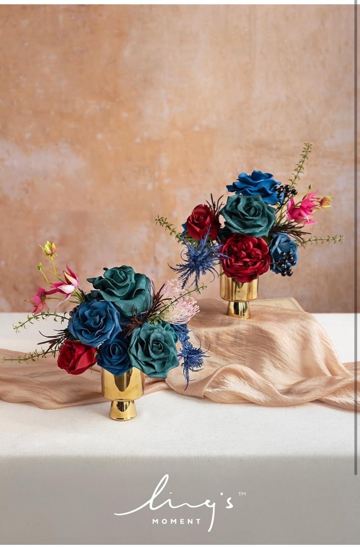 Ling’s Moment Fake Flowers Box, Foam Roses Artificial Fern Berry Faux Blue Navy