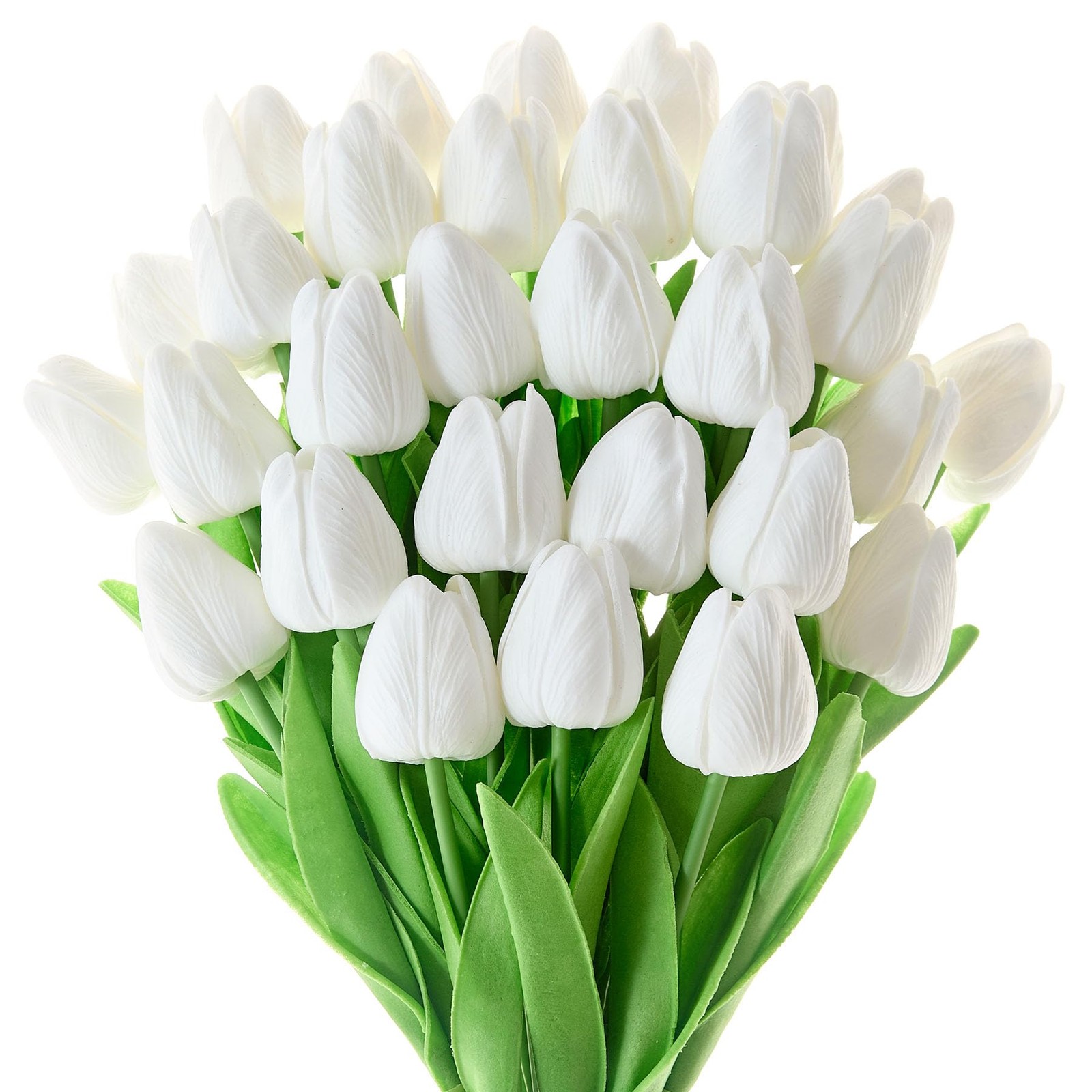 30 PCS 13 Inch White Tulips Artificial Flowers Real Touch Silk Home Wedding