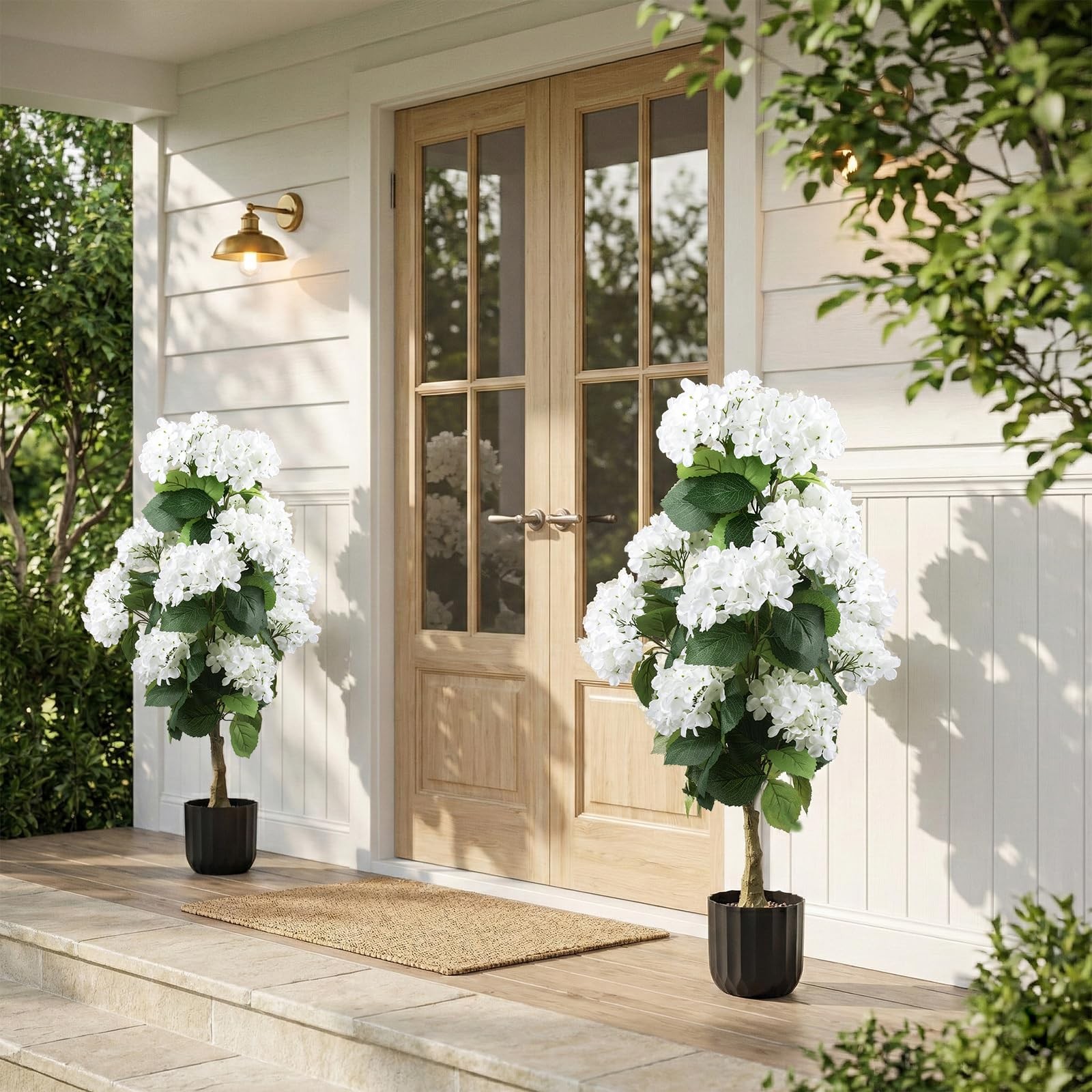 2 Pcs 3 Ft Artificial Hydrangea Trees Potted, UV Resistant Faux Silk Hydrange…