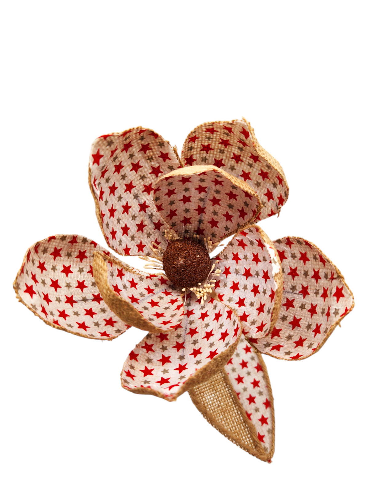 Burlap Patriotic Magnolia Flower Pick Spray Home Decor B828-3 Red, Brown