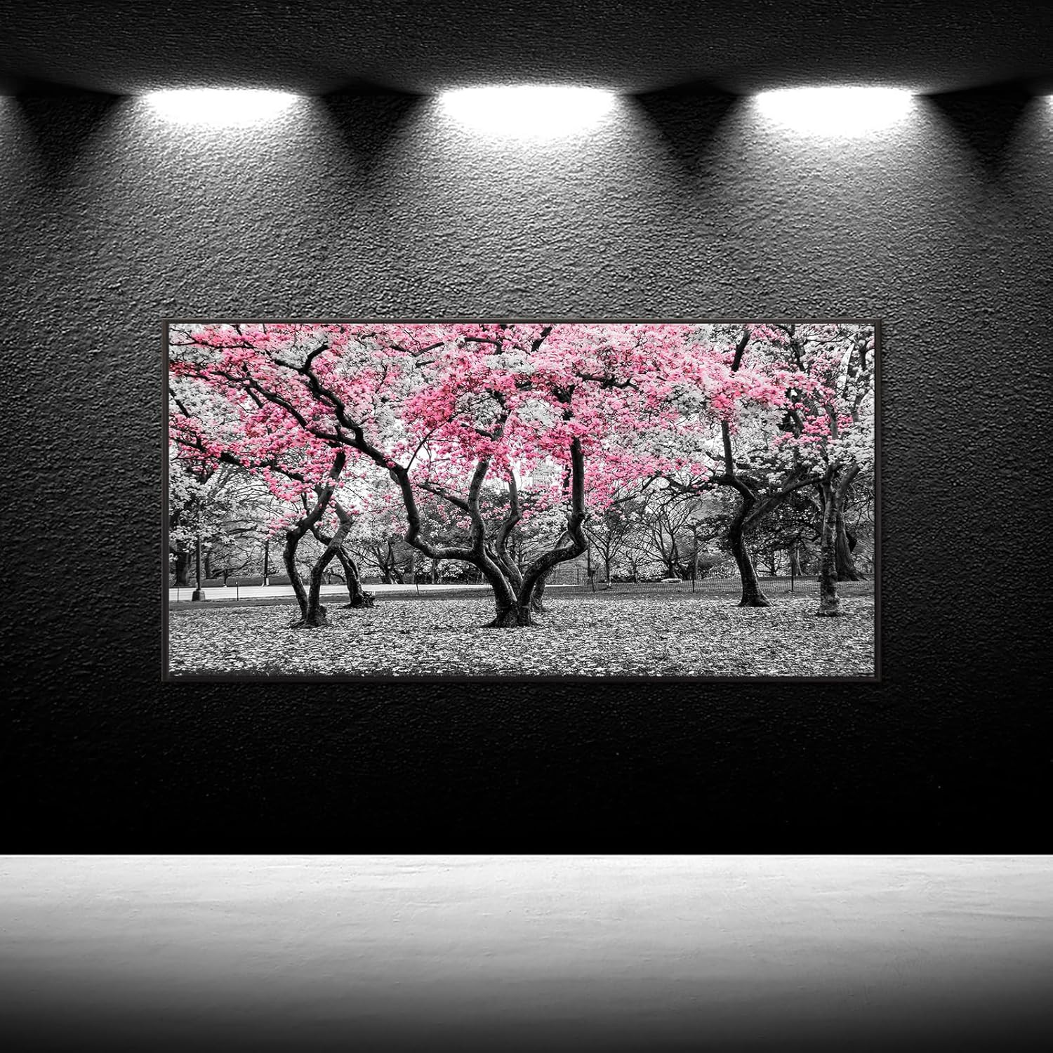 Cherry Blossom Trees Canvas Art with Black Floater Frame – NYC Park Decor