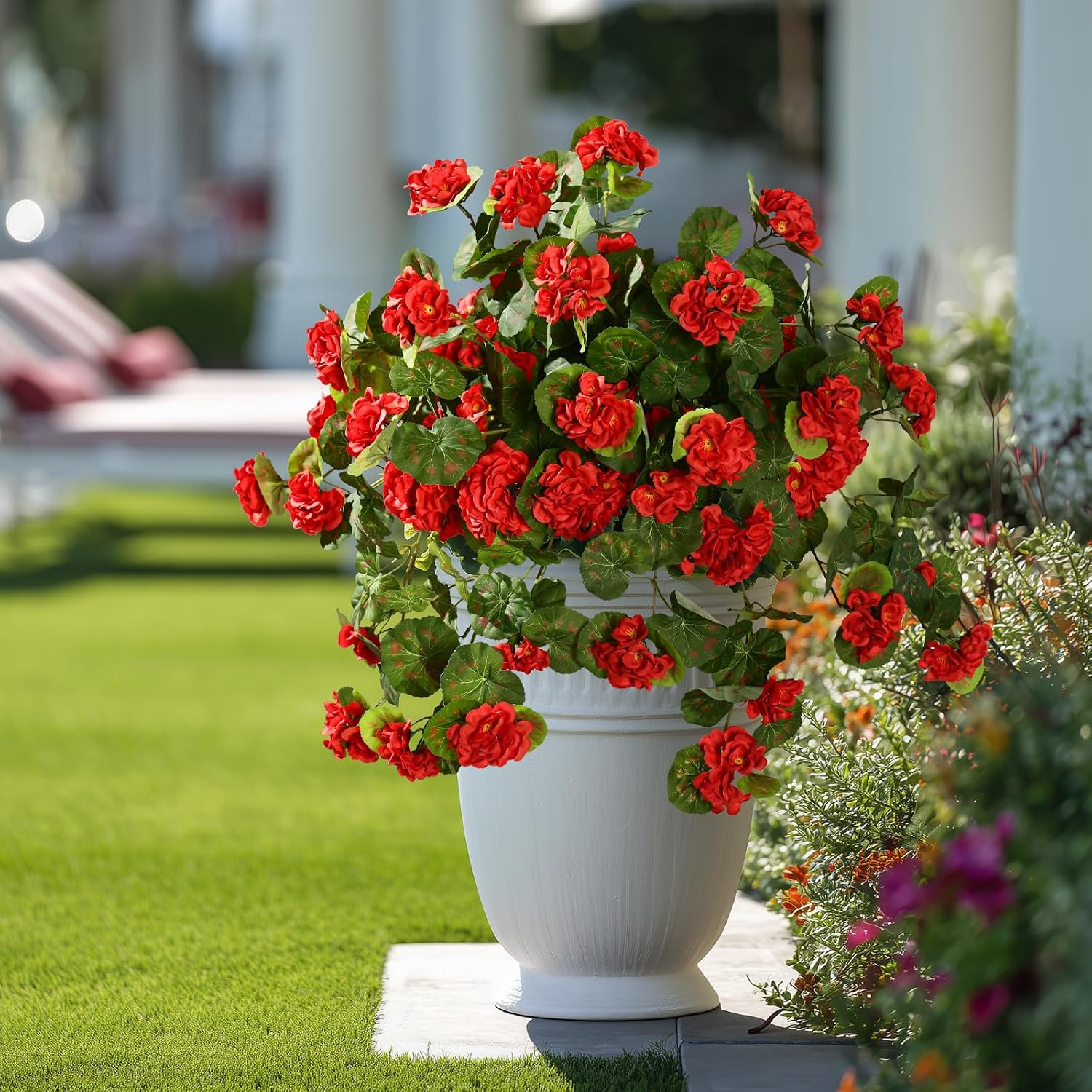 Artificial Geranium Flowers for Outdoor 2 Pcs Artificial Red Flower Fake