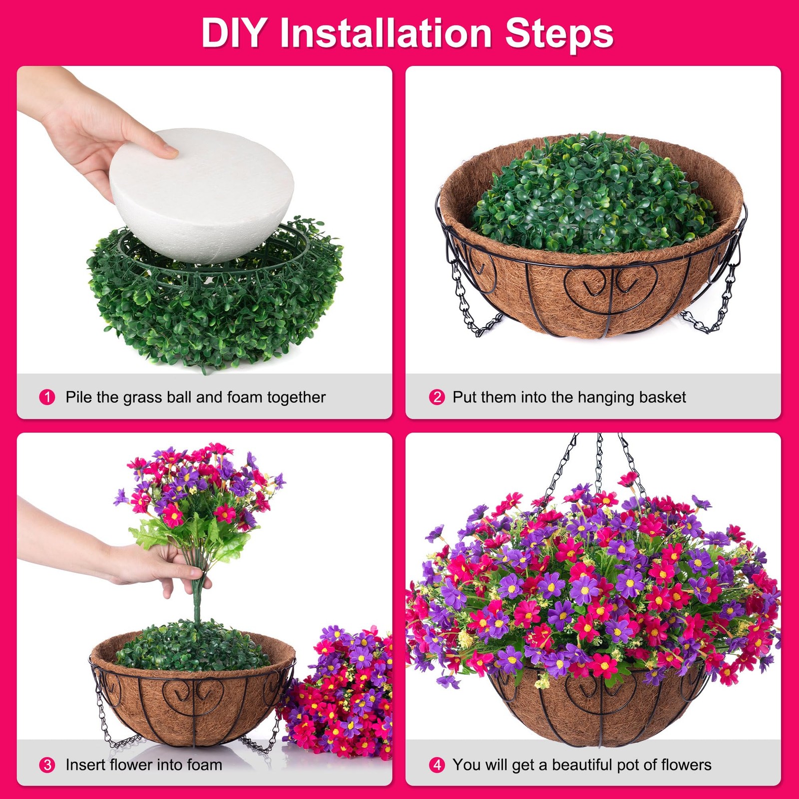 Artificial Hanging Flowers Basket for Patio Garden Porch Deck Spring Summer D…
