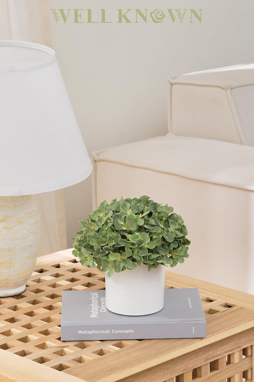 Artificial Hydrangea Flowers in Ceramic Vase for Home Decor – Green