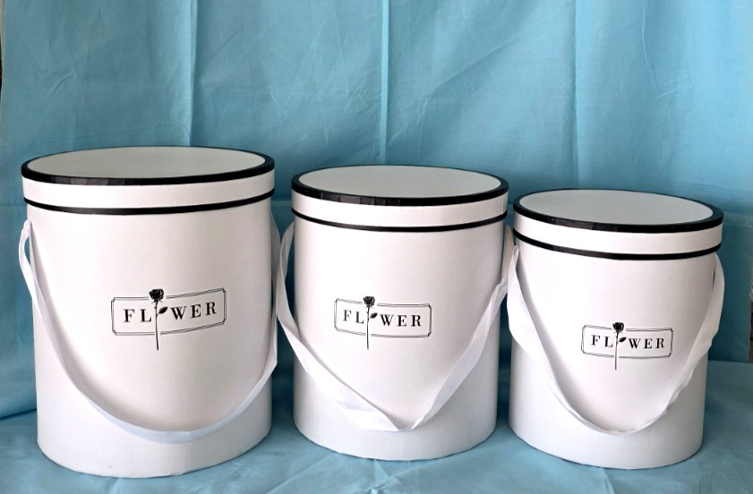 Flower Decor/Gift/Storage Boxes, Set of 3 White w/Ribbon Handles, Cardboard, New