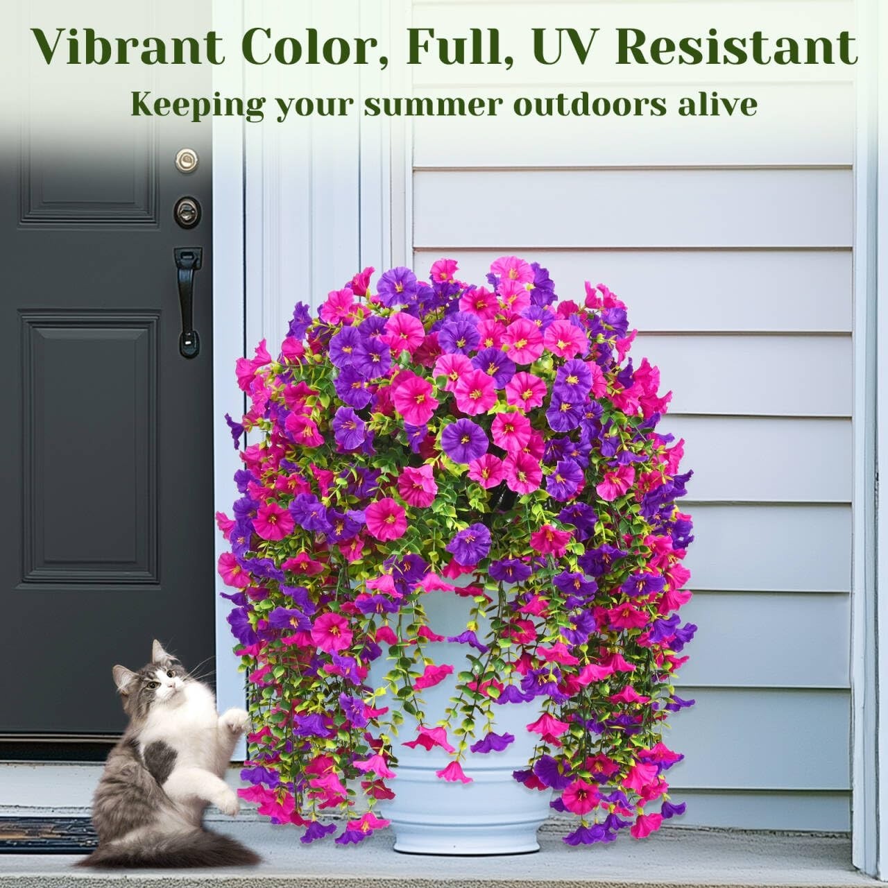 8 Packs Realistic UV Resistant Artificial Hanging Flowers – Silk Petunia for Out