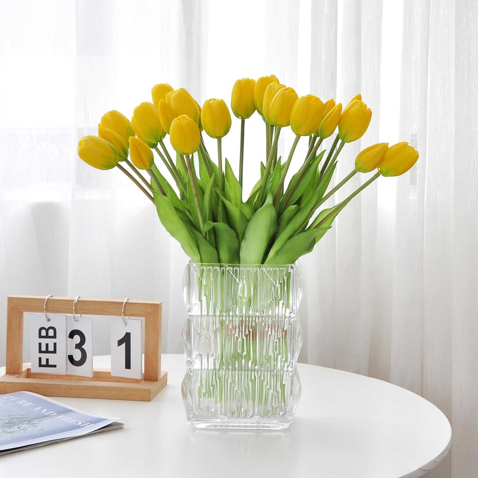 10 PCS 16inch Yellow Artificial Tulip Flowers Real Touch Latex Fake Bouquet