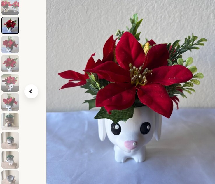 Artifal Red Poinsettia Floral Arrangement Ceerpiece in hite Dog Plnter