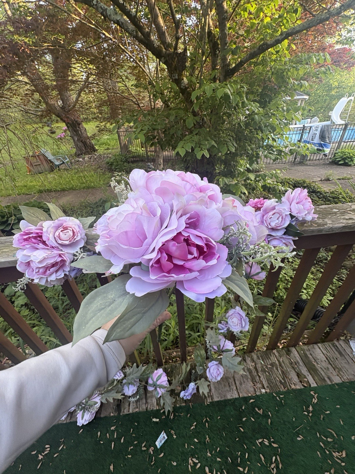 Bundle Of Artificial Pink Peony Purple & Rose (2)6Ft Garland & Bouquets New