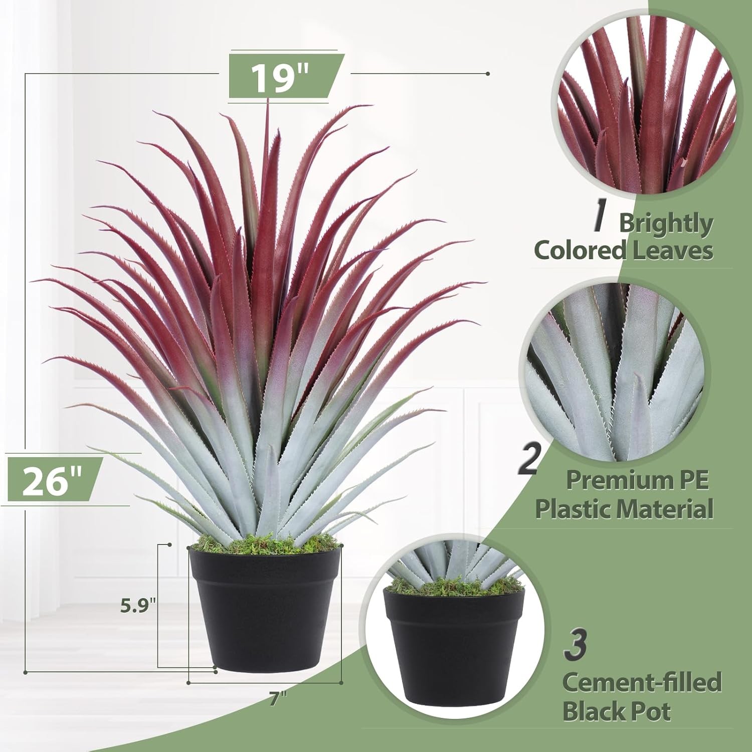 2ft Fake Spiked Agave Plant Red Artificial Aloe 26 Inch Tall