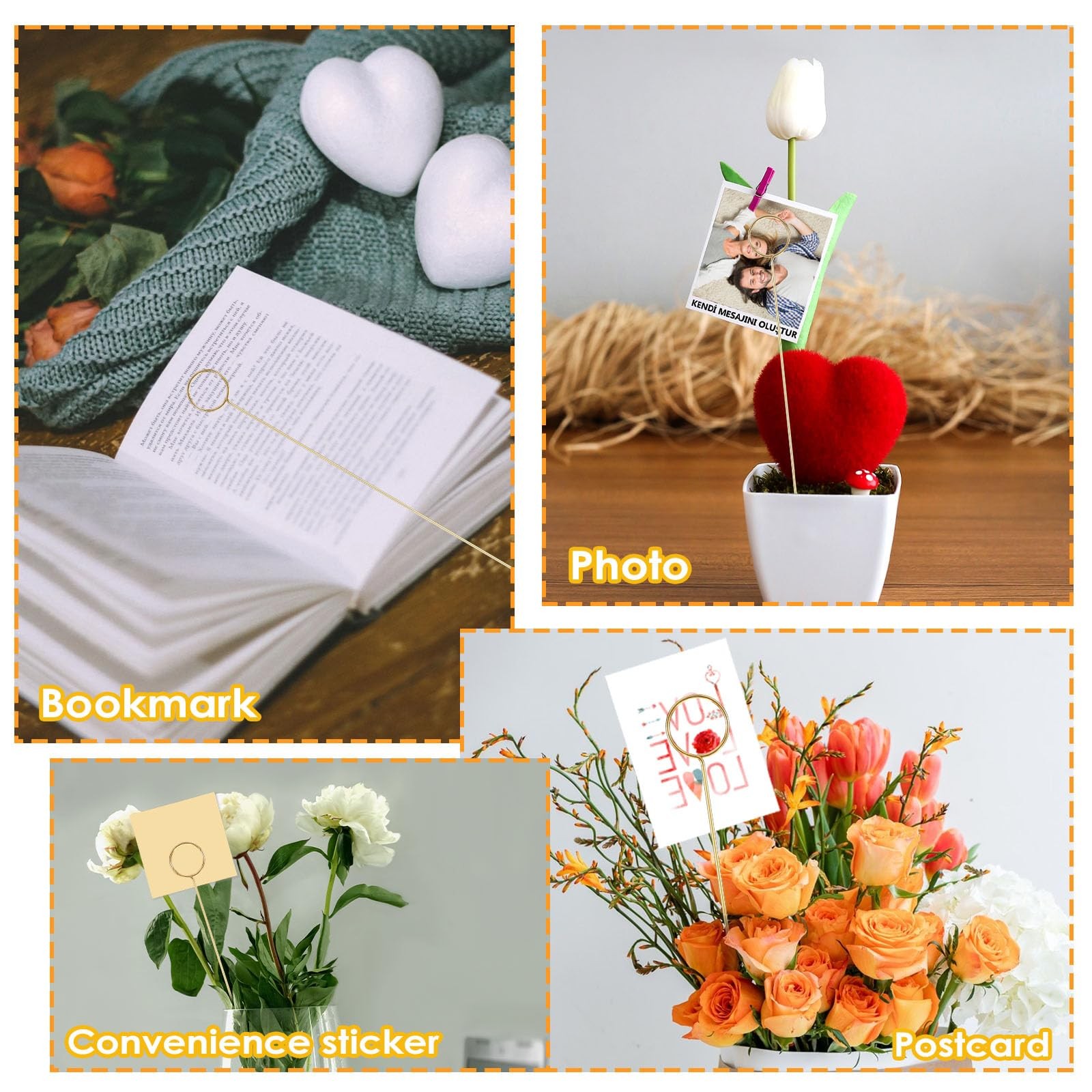 20Pcs Flower Stick, Metal Floral Picks Gold Gift , Number Holders Photo Clips…