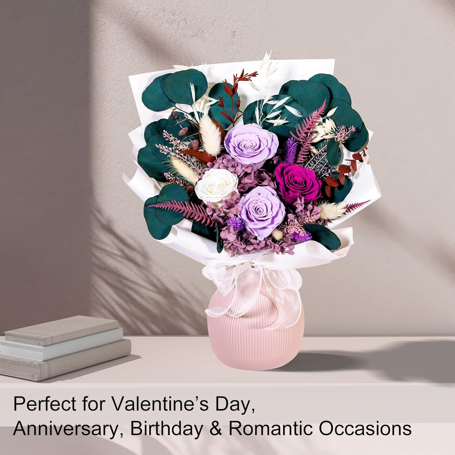 Purple Preserved Rose Bouquet Gift for Women Long Lasting Home Decor