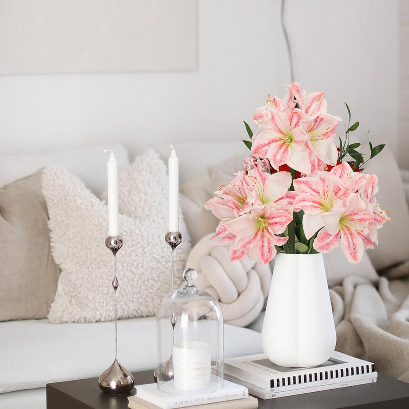 3PCS Amaryllis Artificial Flowers 17.3 Inch Faux Amaryllis Flowers Stems with…