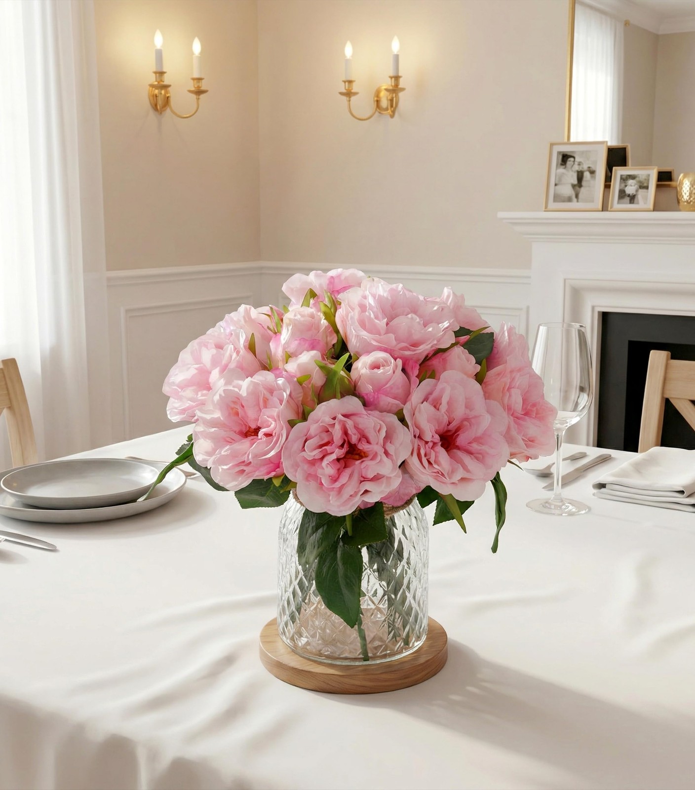 13 Branches Pink Rose Artificial Flowers Silk Roses Wedding Bouquet DIY Craft