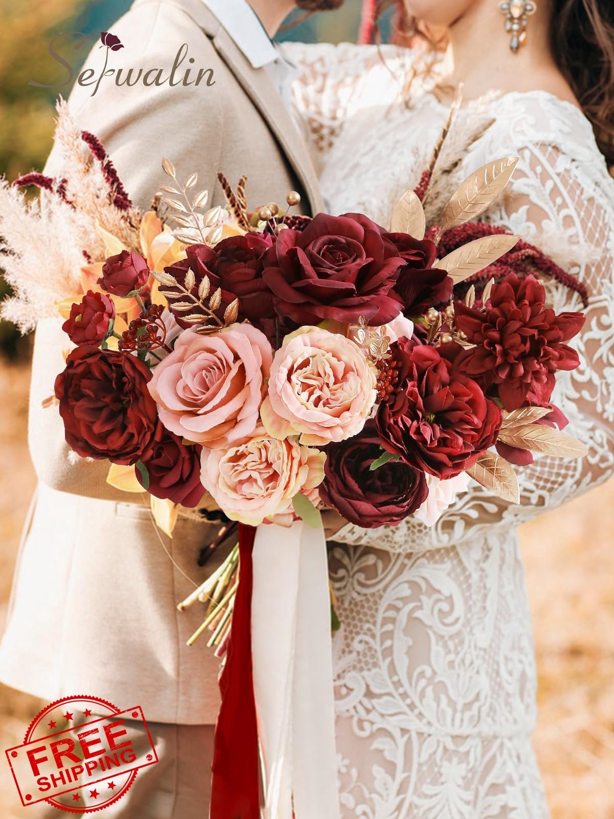 Serwalin 2 Box Burgundy Pink Silk Flowers