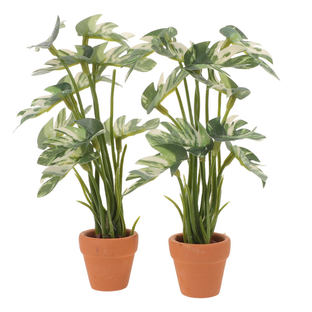 2 Pcs Artificial Simulation Green Plants Dollhouse Miniature Potted
