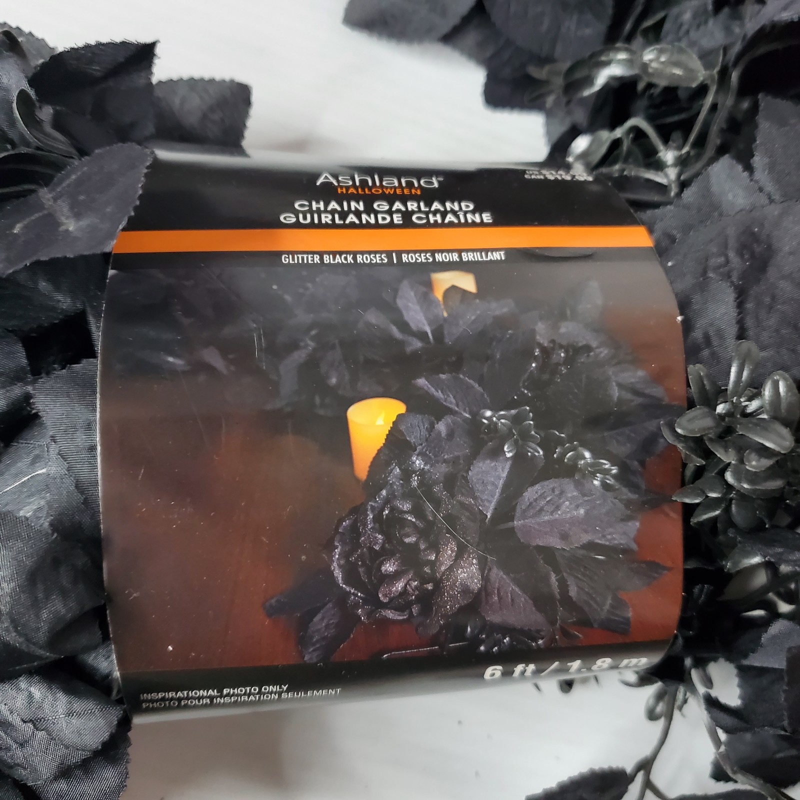 Ashland Halloween Gothic Chain Garland Glitter Black Rose 6ft Each Lot Set Of 8