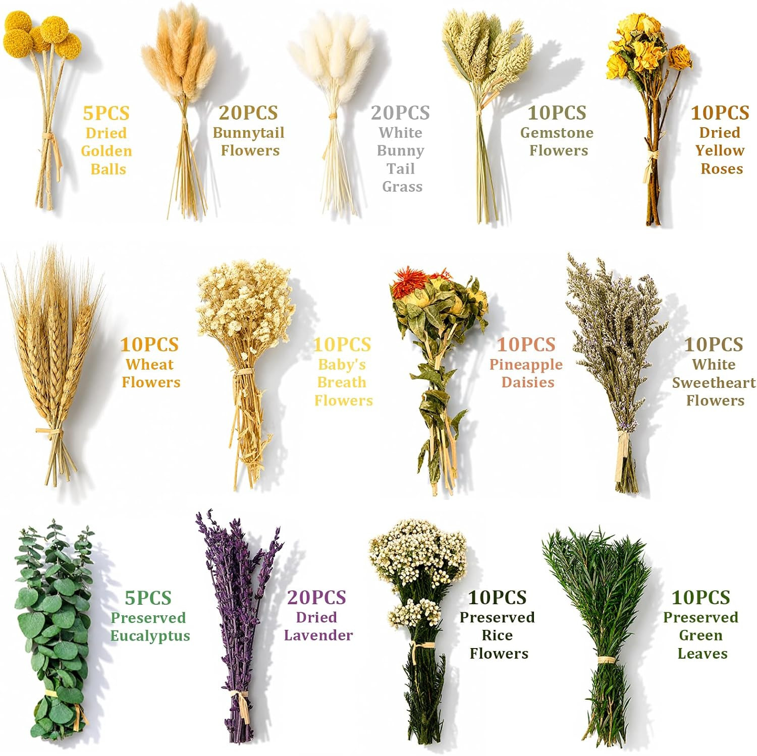 150Pcs DIY Natural Dried Flower Set, Preserved Mini Flowers Bouquets | Mixed Dri