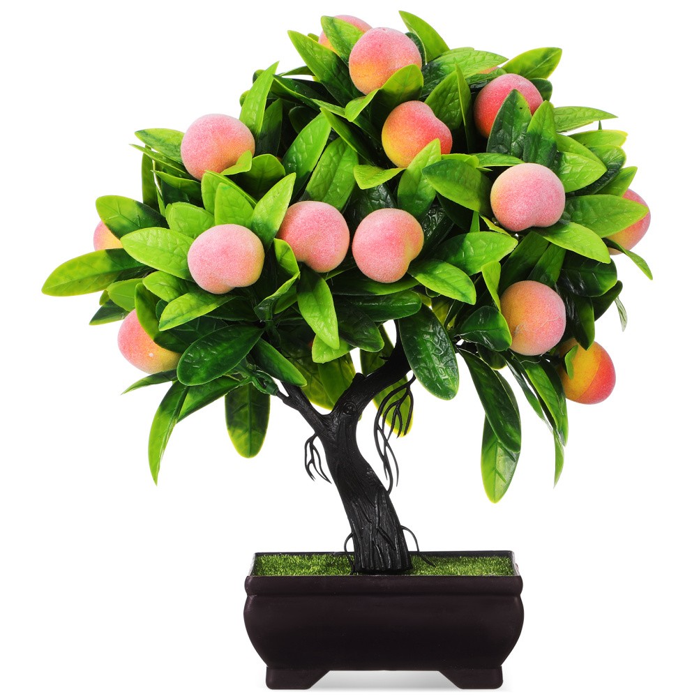 Fake Bonsai Tree: 25cm Faux Bonsai Peach Tree – Decorative Artificial Green