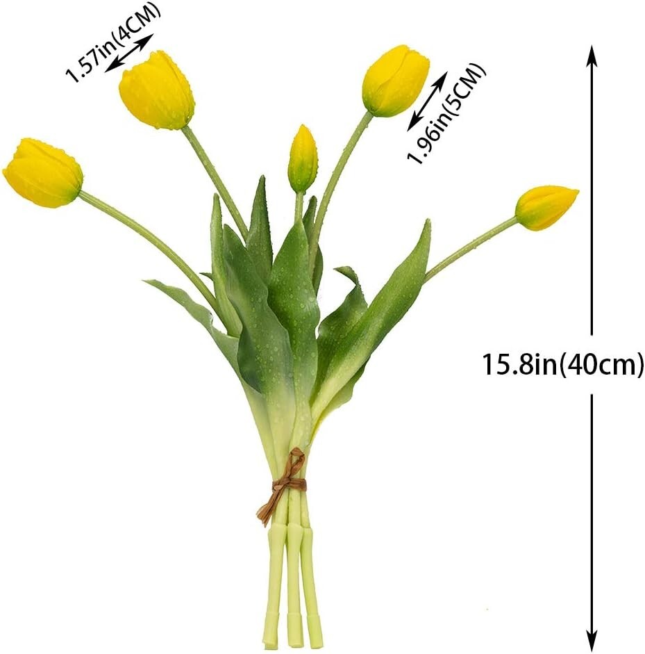 Durable Realistic Artificial Tulips – 15pc Yellow Bouquet for Year-Round Beauty