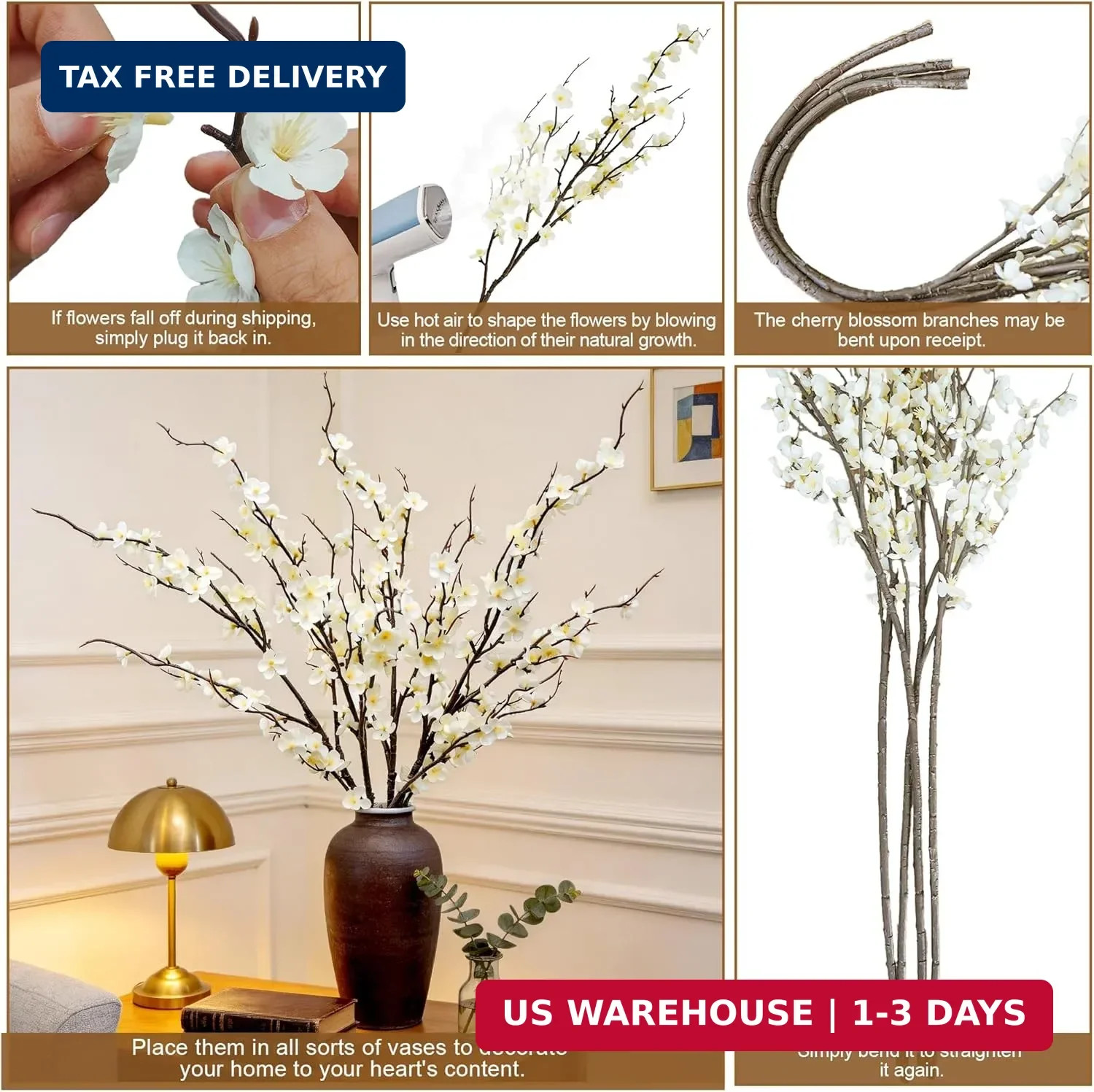 4Pcs Cherry Blossom Branches 39 Inch Artificial Cherry Blossom Decor for Spring