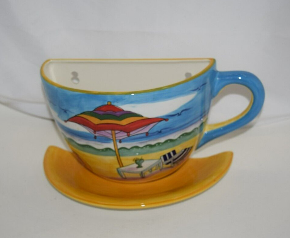 BEACH THEME ANNE ORMSBY LARGE TEA CUP WALL VASE PLANTER SIGNED BAUM BROS